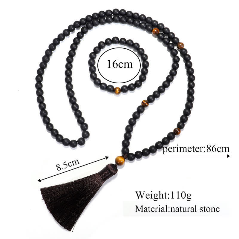 108 Perlen Mala Frosted Stone Tiger Eye Balance Armband Halskette