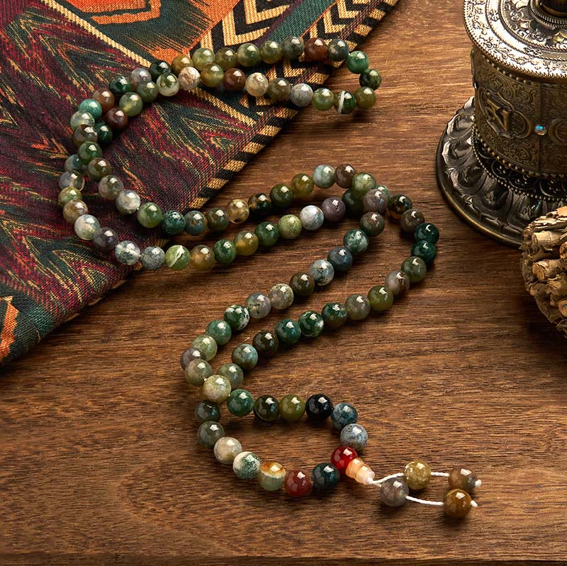 108 Perlen Moosachat 8mm Multi-Turn Healing Mala Armband