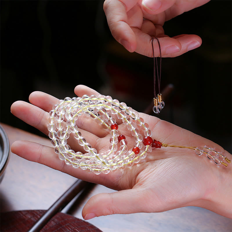 108 Perlen Weiß Rot Achat Vierfach Wickelschutzarmband