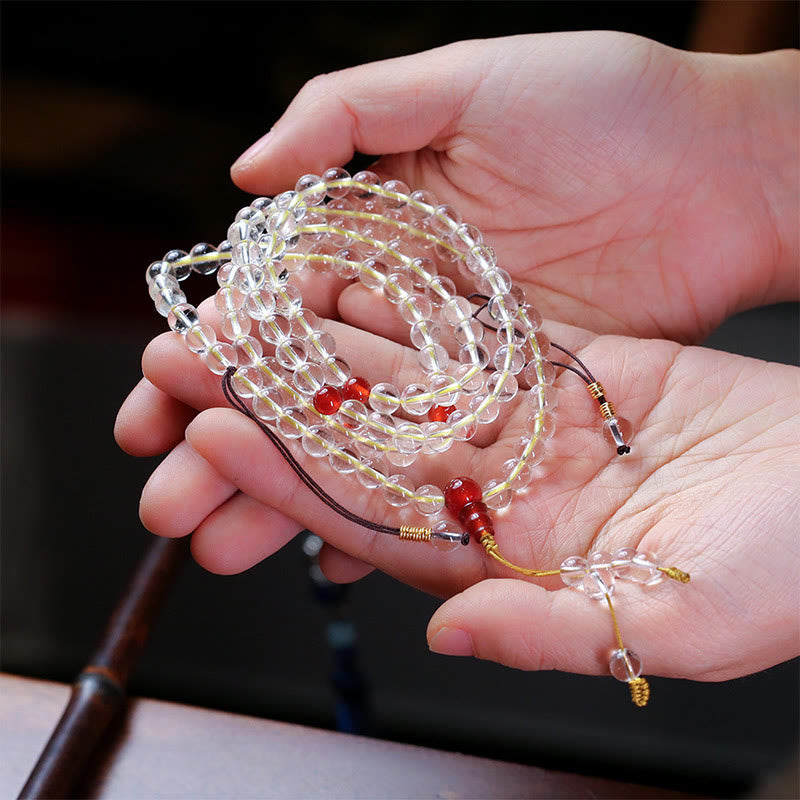 108 Perlen Weiß Rot Achat Vierfach Wickelschutzarmband