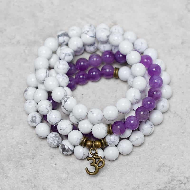 108 Perlen Amethyst Weiß Türkis Heilarmband
