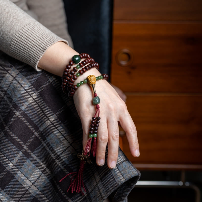 108 Perlen Bodhi Seed Mala Armband mit Hetian Cyan Jade Schutz