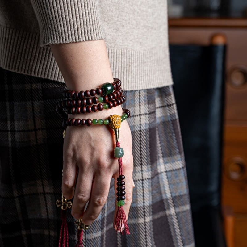 108 Perlen Bodhi Seed Mala Armband mit Hetian Cyan Jade Schutz