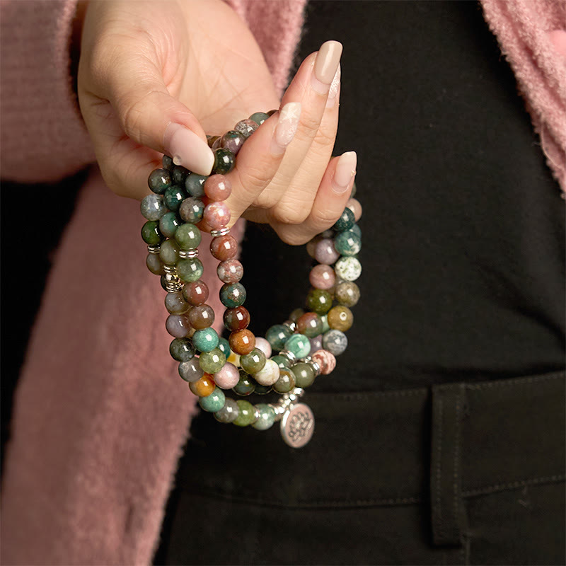 108 Perlen Indisches Achat-Lotus-Ruhearmband für Meditation