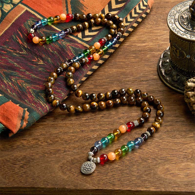 108 Perlen Tigerauge Farbiges Lotus Schutzarmband