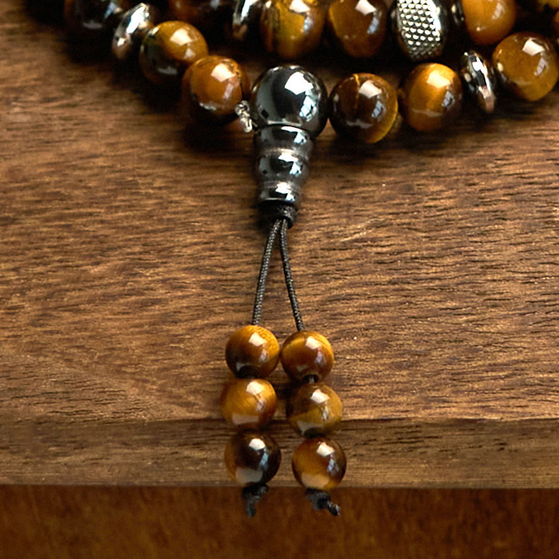 108 Perlen Tigerauge Schutz Mala Armband 8mm Unisex