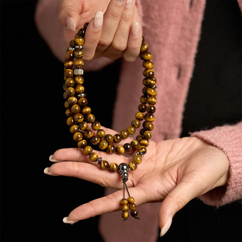 108 Perlen Tigerauge Schutz Mala Armband 8mm Unisex
