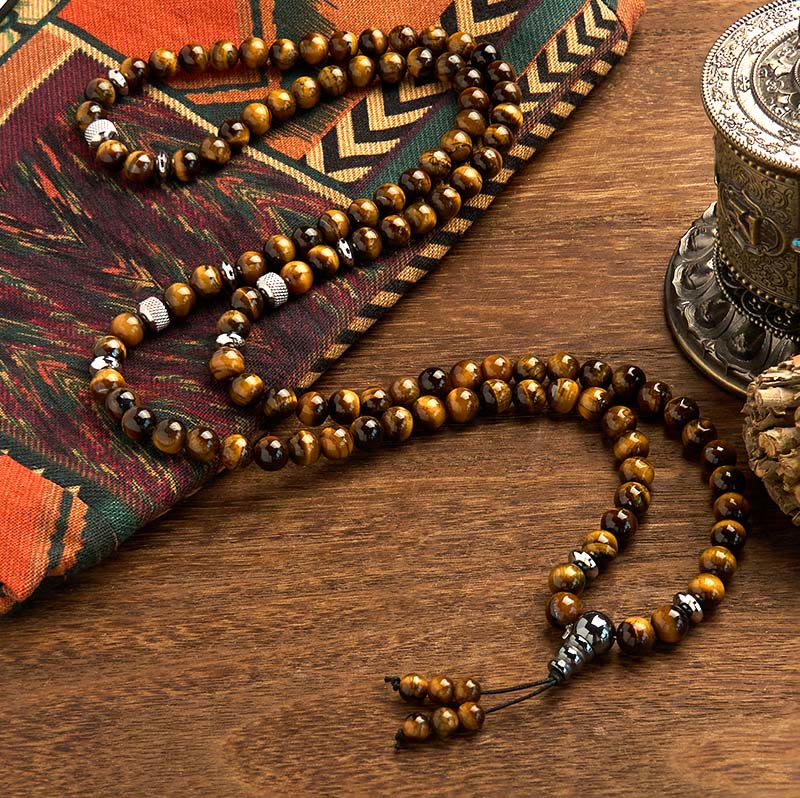 108 Perlen Tigerauge Schutz Mala Armband 8mm Unisex