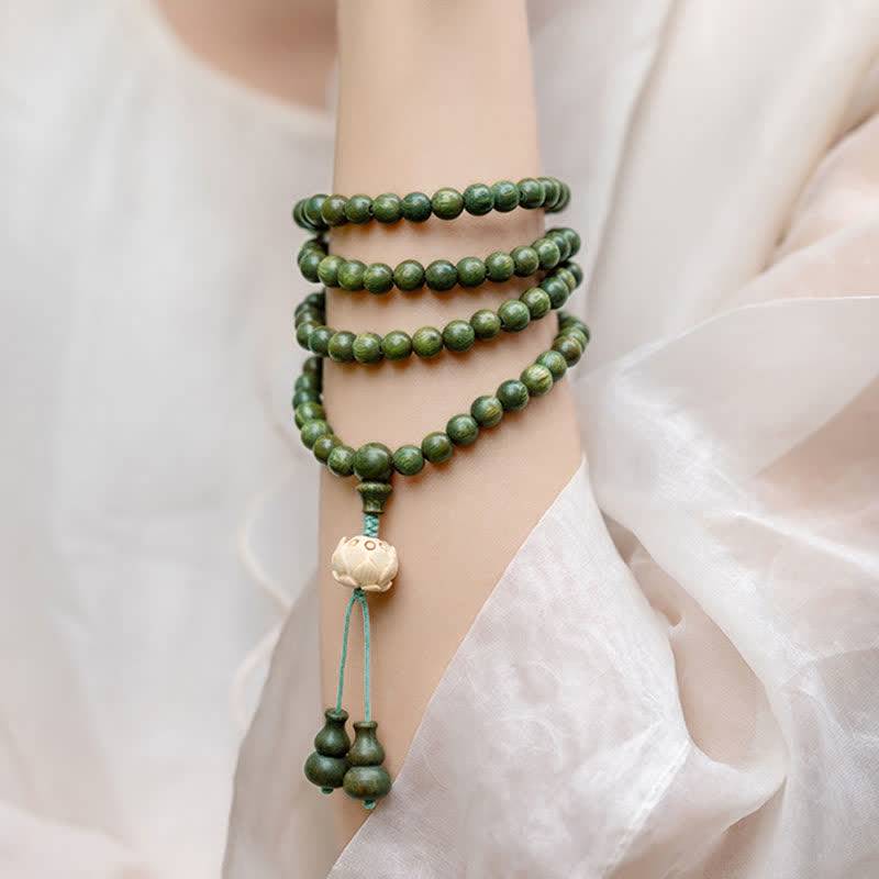 108 Holz Mala Perlen Armband Grüne Sandelholz Lotus Perlen