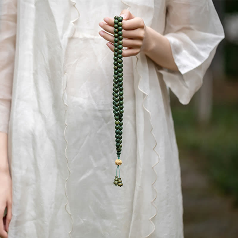 108 Holz Mala Perlen Armband Grüne Sandelholz Lotus Perlen