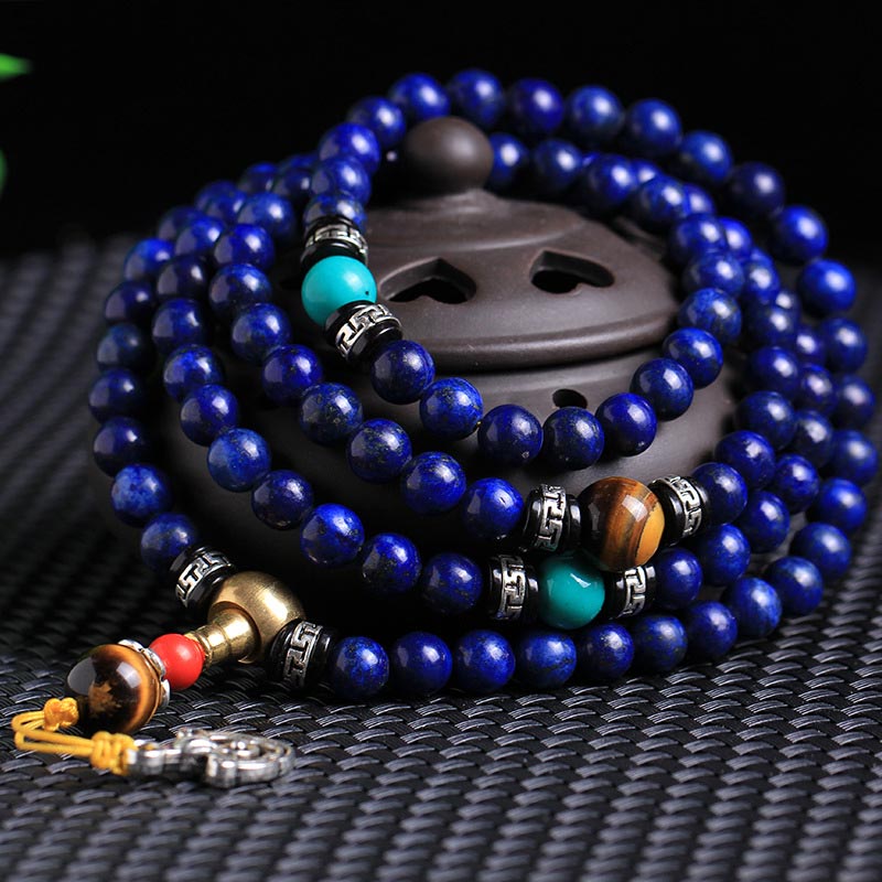 108 Beads Lazurite Gemstone Mala Bracelet for Balance & Serenity