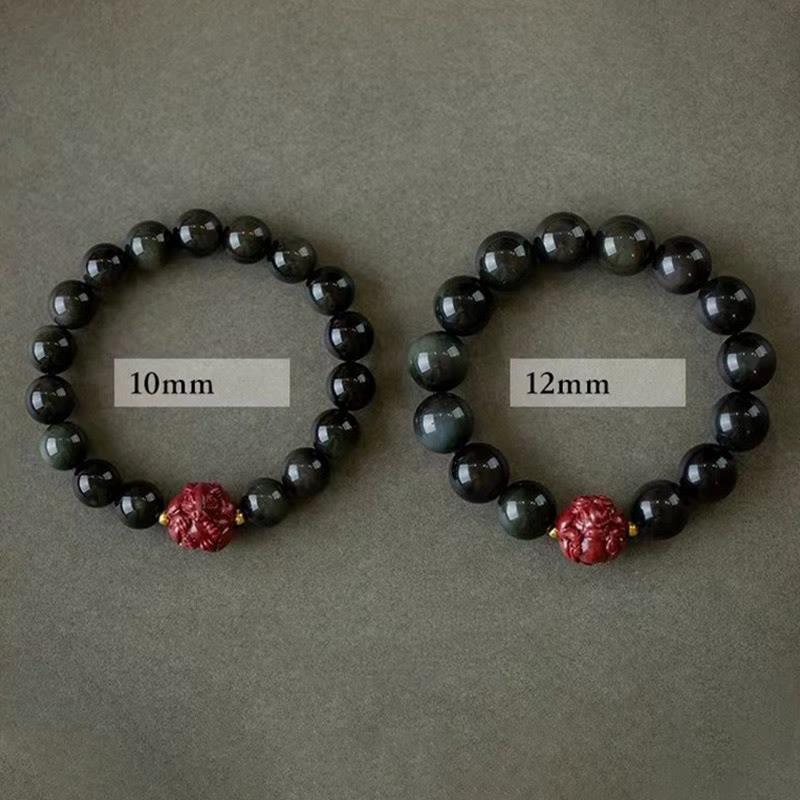 10 mm schwarzes Obsidian-Reinigungsarmband mit chinesischem Sternzeichen