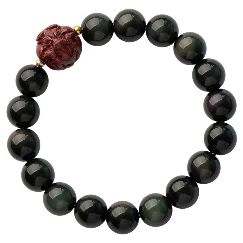 10 mm schwarzes Obsidian-Reinigungsarmband mit chinesischem Sternzeichen