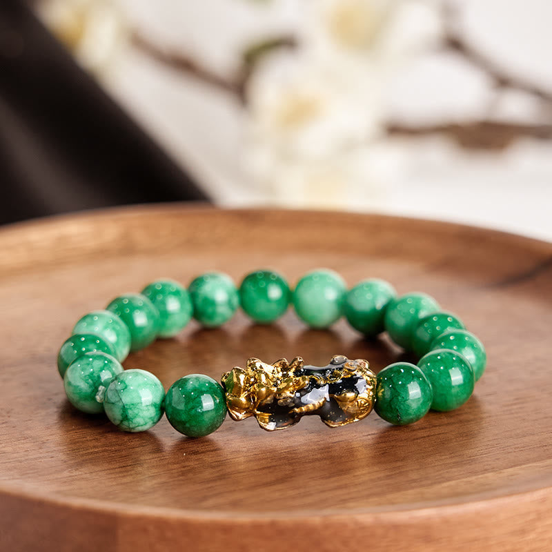 10 mm Cyan Jade Pixiu Schutzarmband für Reichtum und Glück