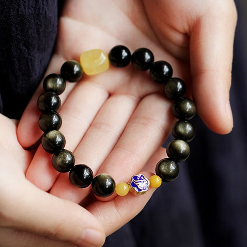 10 mm Goldglanz-Obsidian-Schutzarmband mit chinesischem Sternzeichen