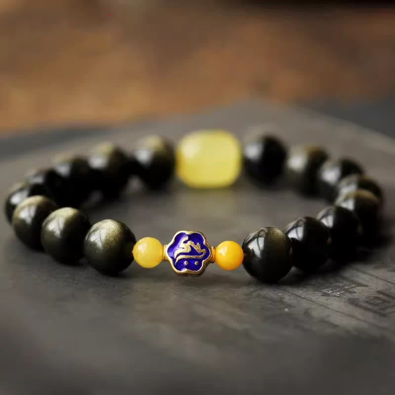 10 mm Goldglanz-Obsidian-Schutzarmband mit chinesischem Sternzeichen