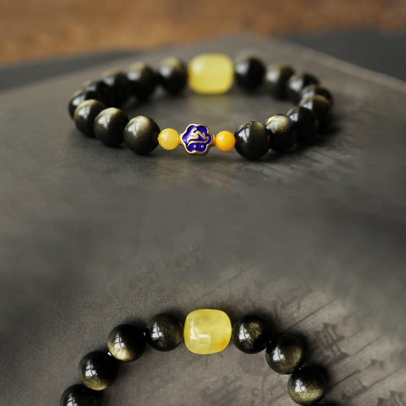 10 mm Goldglanz-Obsidian-Schutzarmband mit chinesischem Sternzeichen