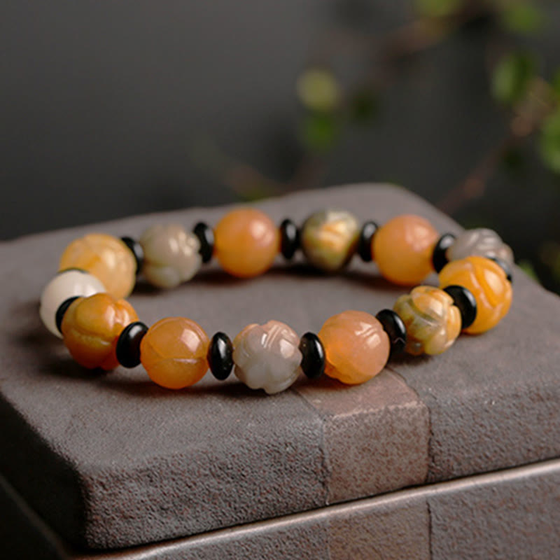 10 mm goldenes Seiden-Jade-Lotus-Armband für Reichtum und Glück