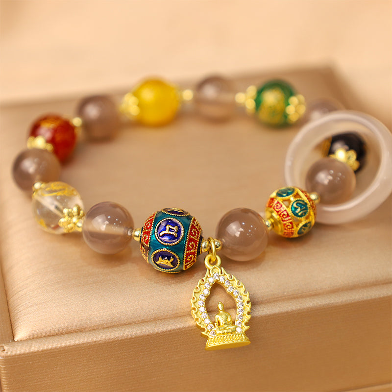 10 mm graues Achat-Armband mit Fokus auf Positivität