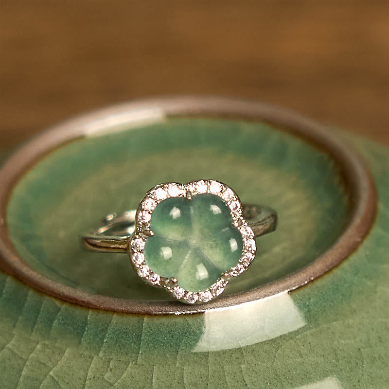 10 mm Jade-Blumen-Legierungsring für Wohlstand und Ausgeglichenheit