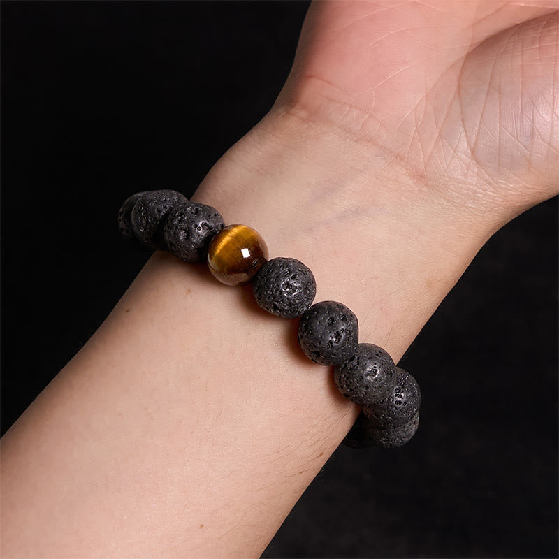 10 mm Lavastein Tigerauge Peace Healing Armband