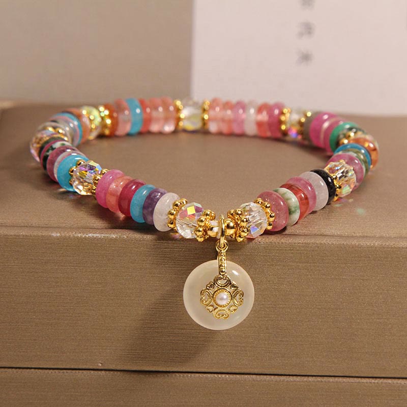 10 mm Erdbeerquarz-Armband mit Peace-Schnalle und Kristall für Harmonie