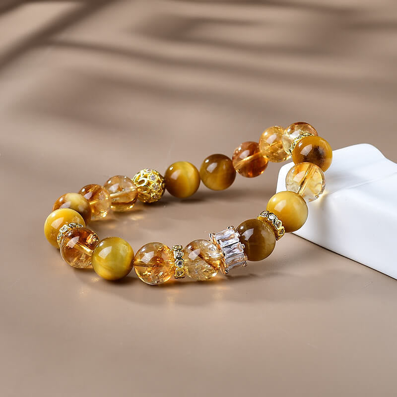 10 mm Tigerauge-Citrin-Armband für Frauen, Stärke und Mut