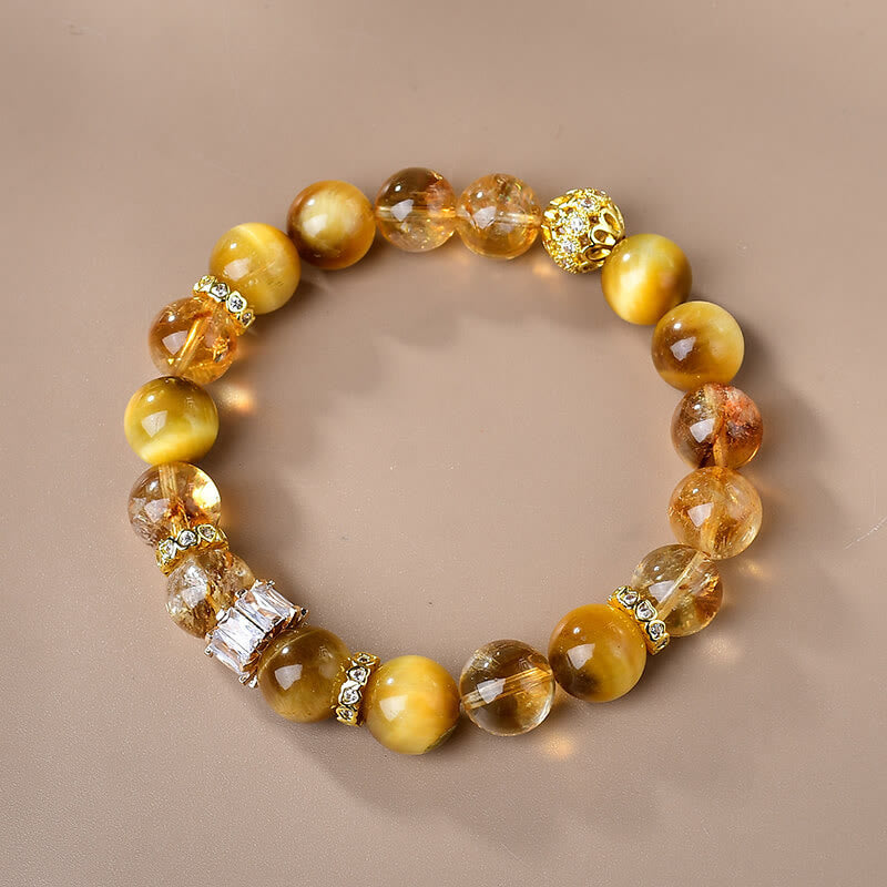 10 mm Tigerauge-Citrin-Armband für Frauen, Stärke und Mut