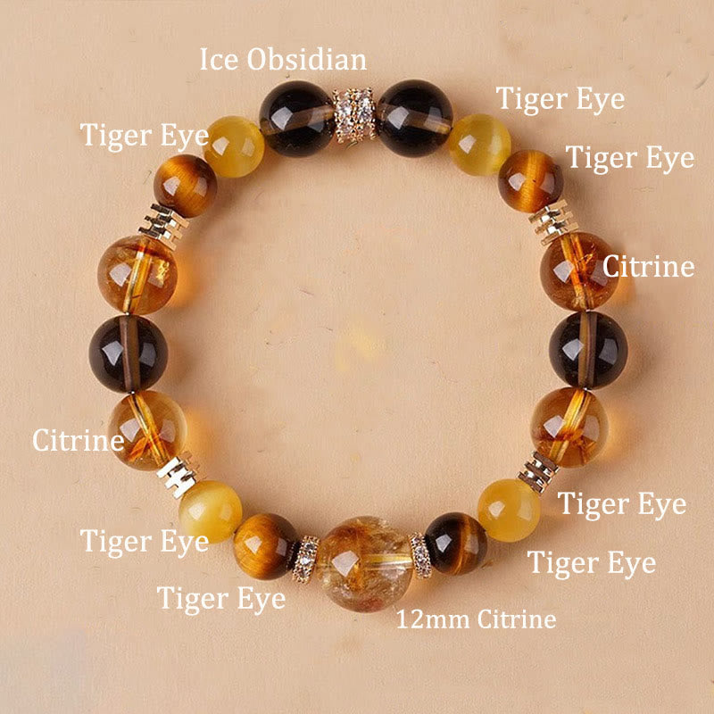 10 mm Tigerauge Citrin Topas Glücksarmband