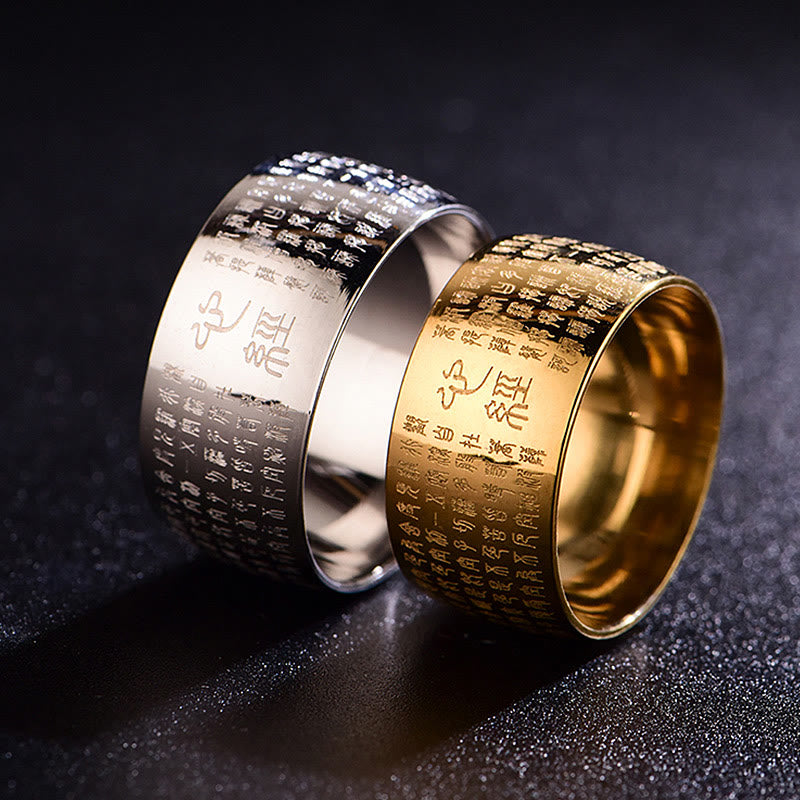 10 mm Titanstahl Herz Sutra Spiritueller Ring für Gleichgewicht