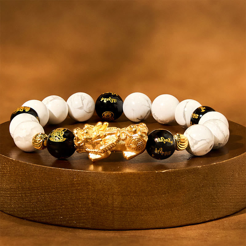 10 mm Pixiu-Schutzarmband aus weißem, türkisem und schwarzem Onyx