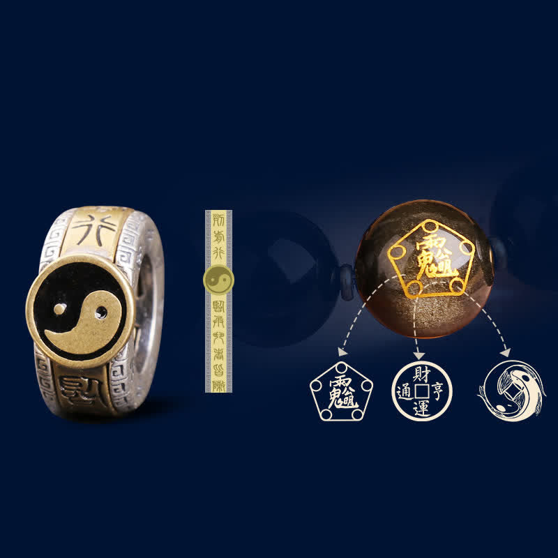 10 mm Yin Yang Obsidian Schutzarmband Sterling Silber