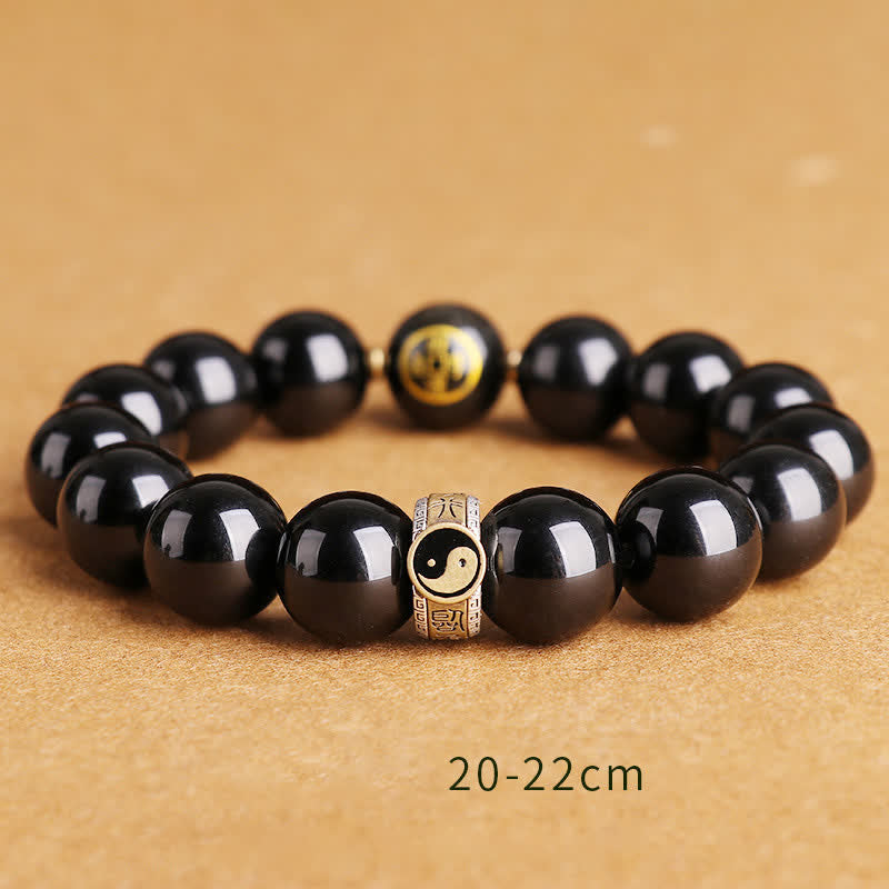 10 mm Yin Yang Obsidian Schutzarmband Sterling Silber