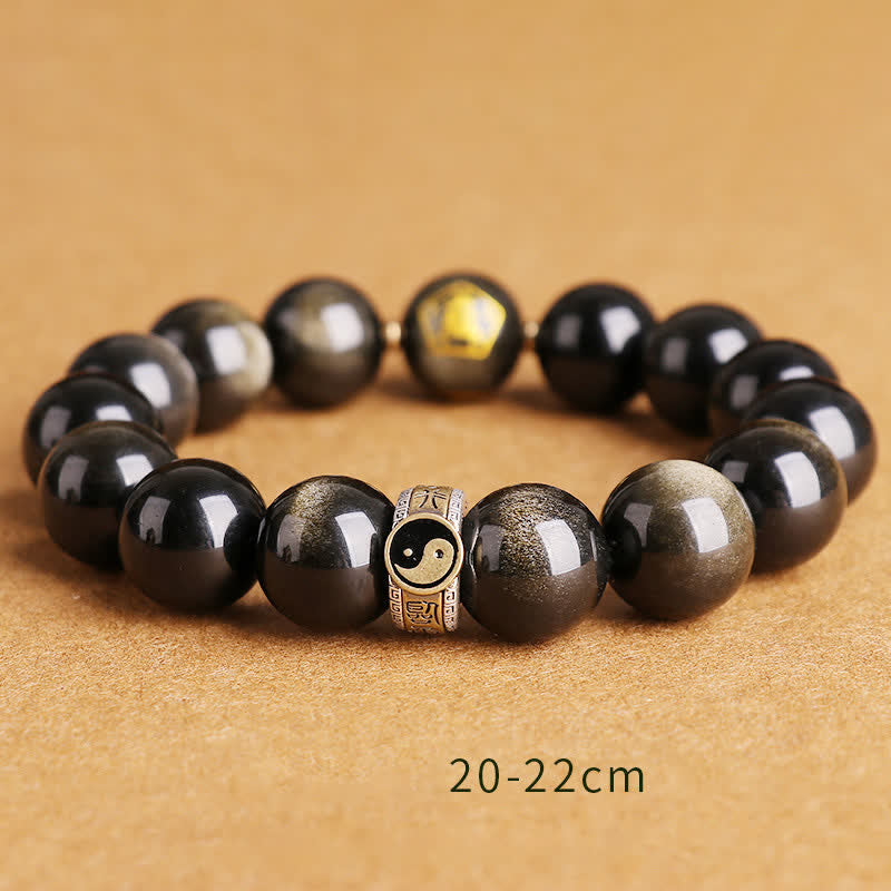 10 mm Yin Yang Obsidian Schutzarmband Sterling Silber