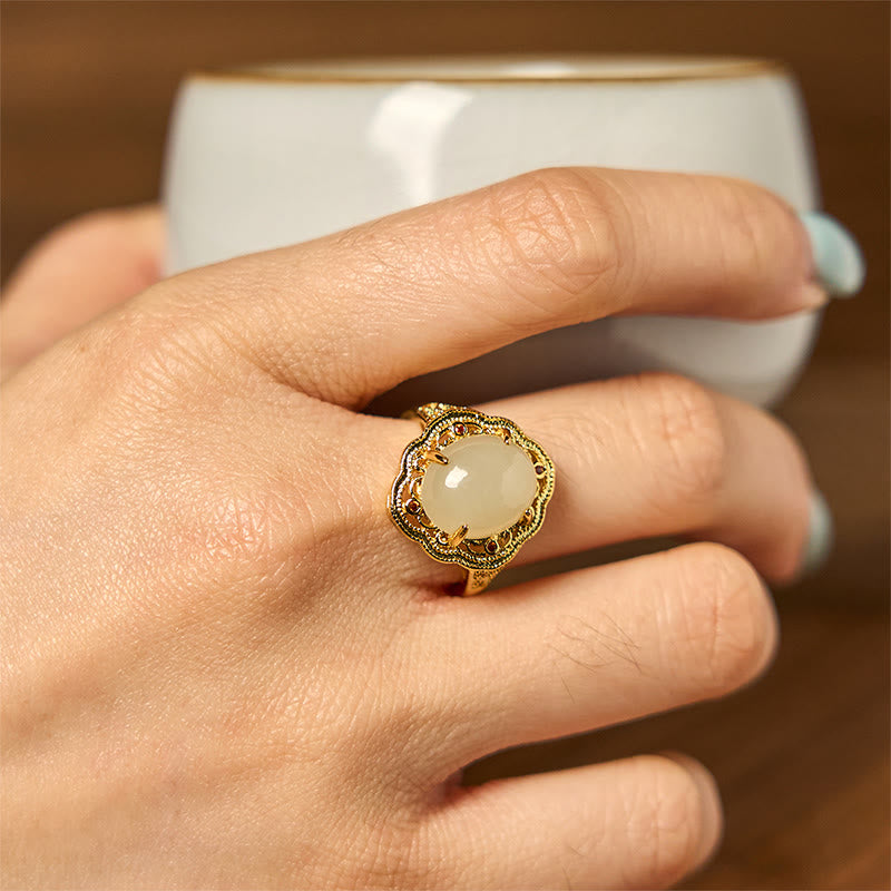 10x12mm Hetian Jade Vintage Ei Kupfer Offener Glücksring