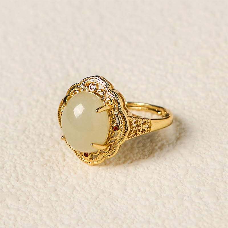 10x12mm Hetian Jade Vintage Ei Kupfer Offener Glücksring