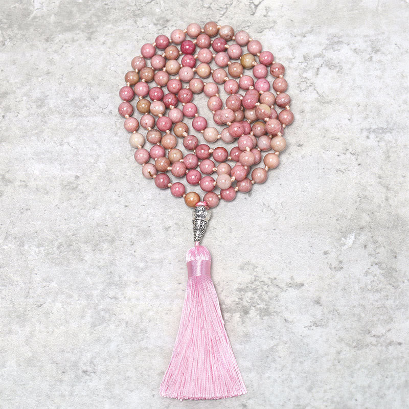 108 Bead Rhodonite Mala Bracelet for Meditation & Healing