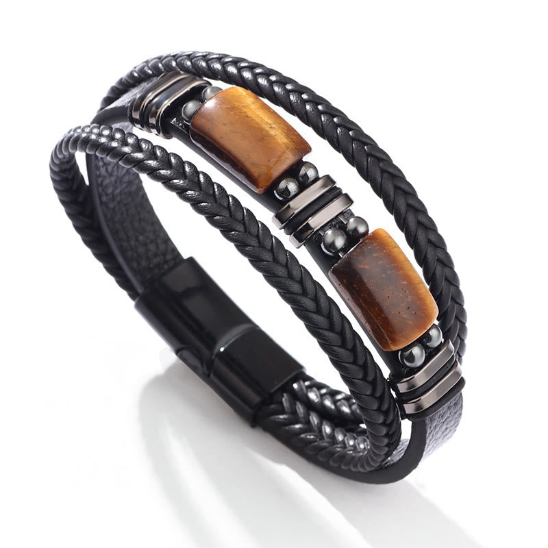 Tiger Eye Power Lederarmband mit magnetischer Schnalle