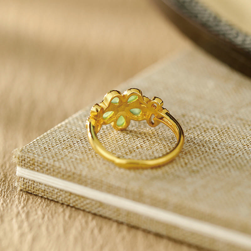 11 mm Hetian Jade Wohlstandsring 925 Sterling Silber vergoldet