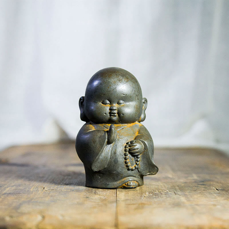12,7 cm große Buddha-Statue in Rost-Version | Handgemachtes kleines Mönchsdekor