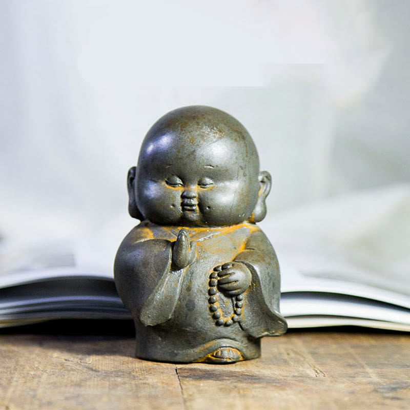 12,7 cm große Buddha-Statue in Rost-Version | Handgemachtes kleines Mönchsdekor