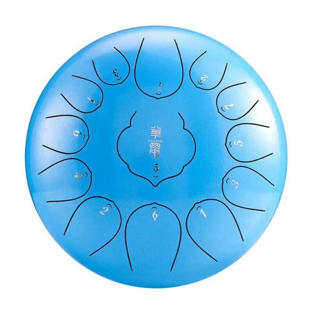 Blue steel tongue drum with curved tone zones in 12-Inch Carbon Steel, 13 Notes in C Major