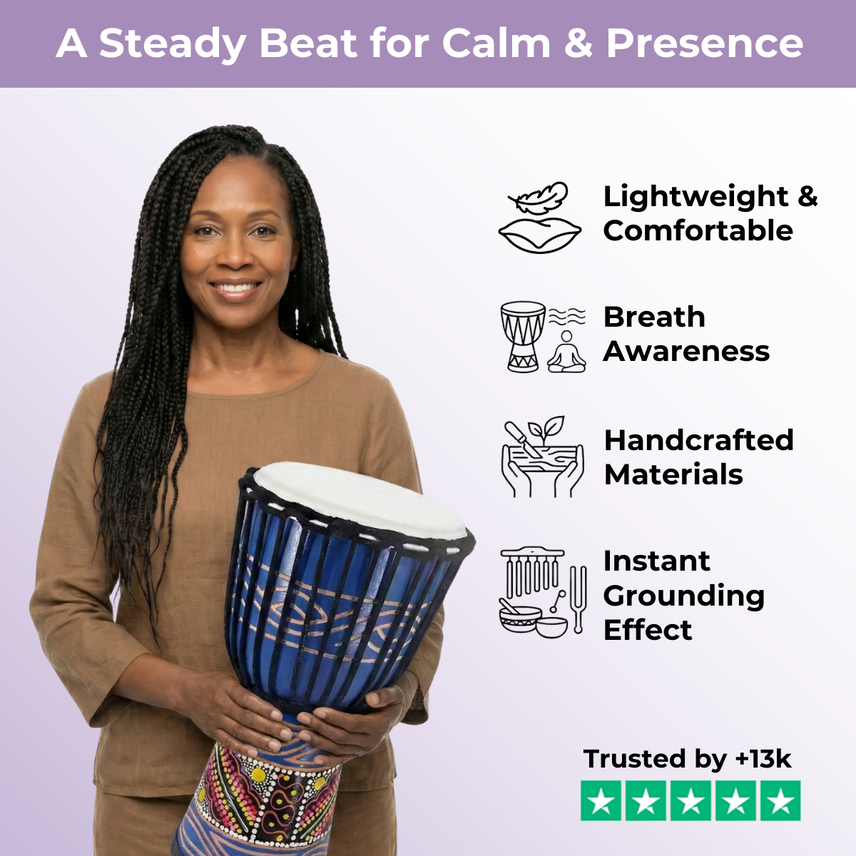 12 Zoll Djembe-Trommel, handgefertigt, Percussion – Mahagoniholz