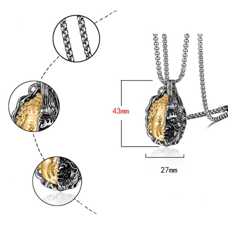 Halb Buddha Halb Teufel Titan Stahl Unisex Halskette
