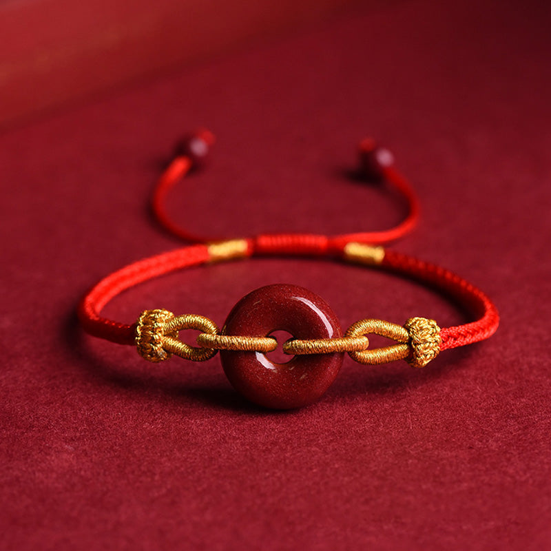 Cinnabar Peace Buckle Braided Rope Bracelet for Protection