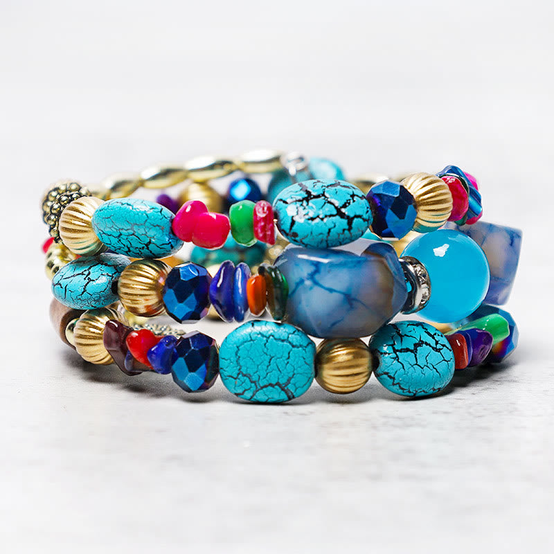 Multilayer Turquoise Agate Blessing Bracelet 6.5cm