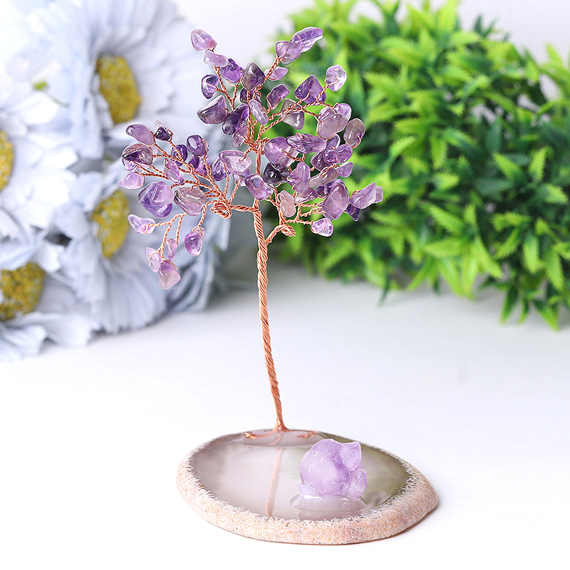 12 cm großer Amethyst-Chip-Kristallbaum auf Achatbasis