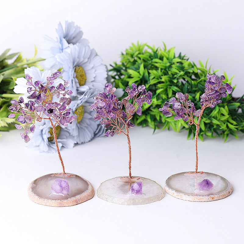 12 cm großer Amethyst-Chip-Kristallbaum auf Achatbasis
