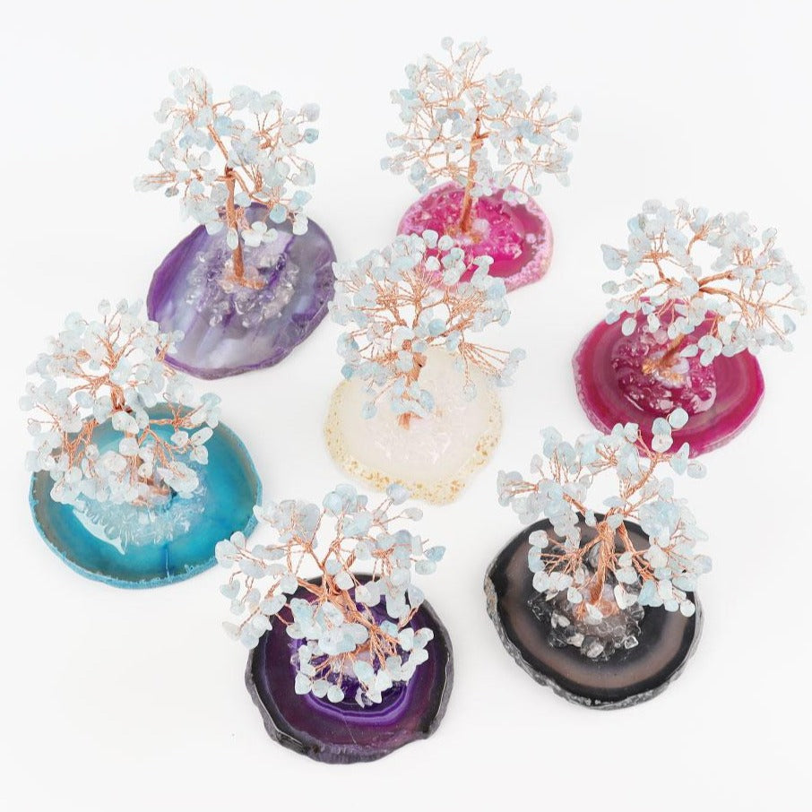 12 cm Aquamarin-Glücksbaum mit Achatsockel, freie Form