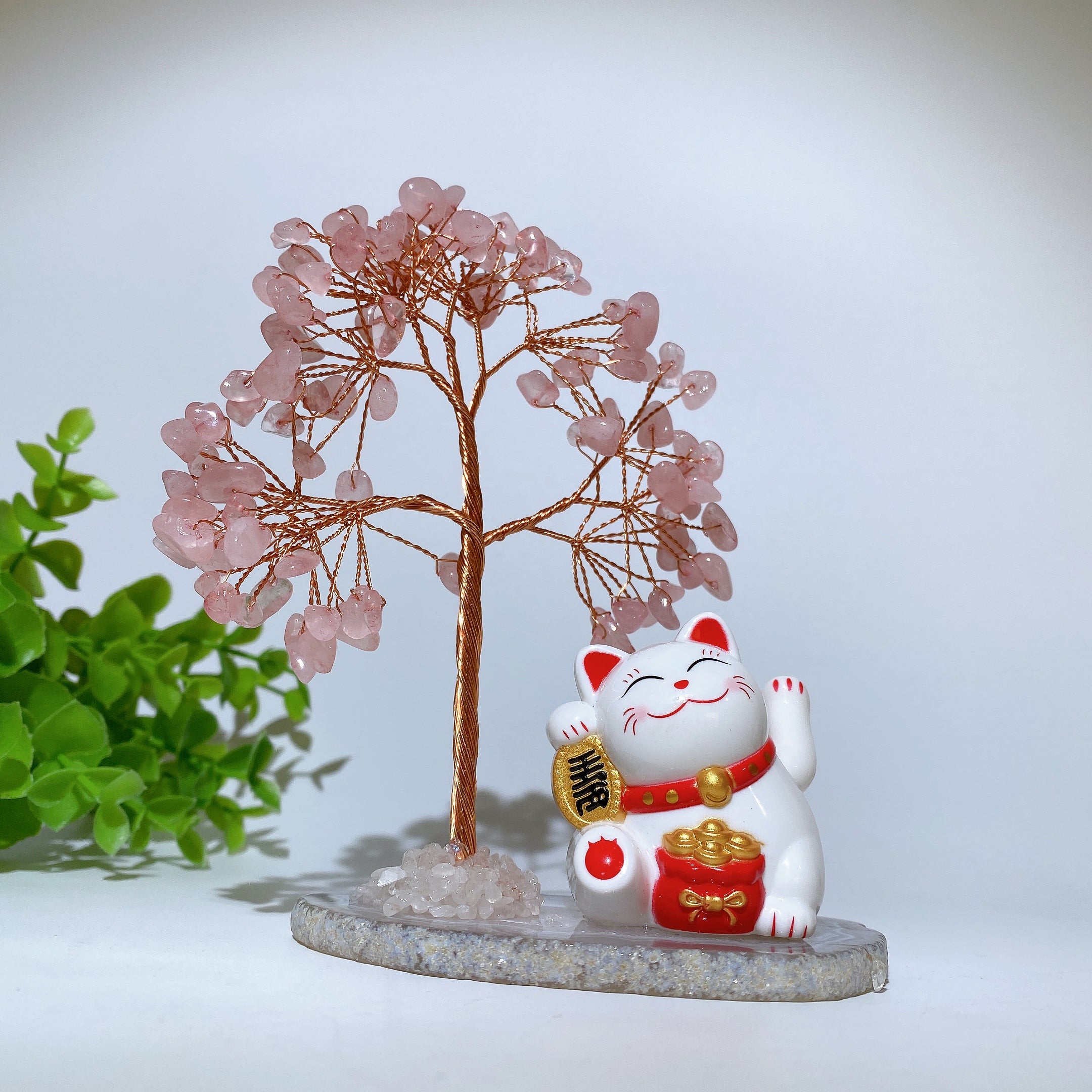 12 cm Kristallsplitter Glücksbaum mit Maneki-neko